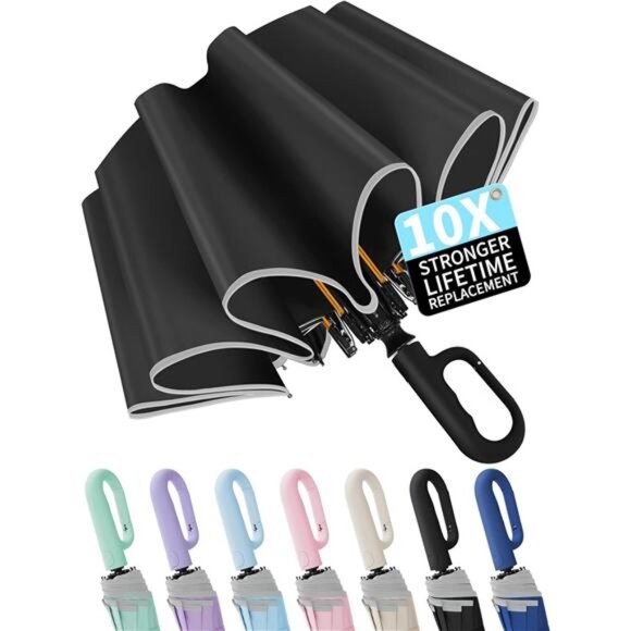 Windproof Travel Umbrella Large Compact Automatic UV Protection Rain Umbrella - Picture 1 of 8